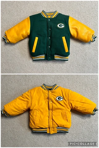 VINTAGE Green Bay Packers Wool Varsity Double Sided NFL Jacket Toddler 2T Cover