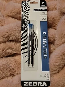 2 PK OF 2 - ZEBRA Steel F Series BLUE INK Ballpoint Refills Medium Point 1.0 mm - Picture 1 of 6