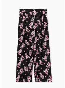 Torrid Floral Crinkle Gauze Wide Leg Pant Black Pink Plus Size 0X L 12 #07783 - Picture 1 of 6