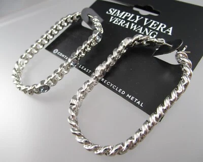 Nuevo con etiquetas VERA WANG 2" Tono Plata Cadena Oblonga Púrpura Gemas Aros Pendientes Bisagras 135L Foto 1 de 4