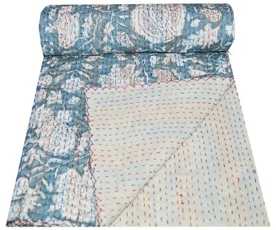 Handmade Floral Kantha Embroidery Single Blanket Throw Indian Bedspread - Image 1 of 4