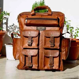 Mochila grande para hombre de cuero genuino vintage bolsa de viaje marrón mochila para computadora portátil - Imagen 1 de 5