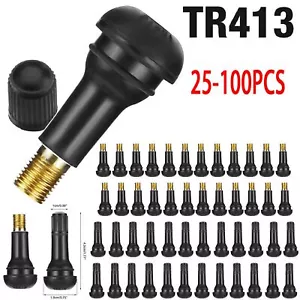25-1000X Car Tire Stem TR 413 TR413 Snap-In Tire Valve Stems Short Black Rubber - Picture 1 of 18