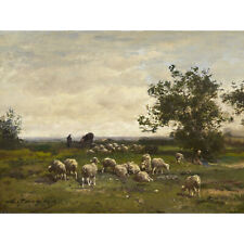 Charles Emile Jacque Landscape With Sheep C1855 Painting XL Wall Art Canvas Prin