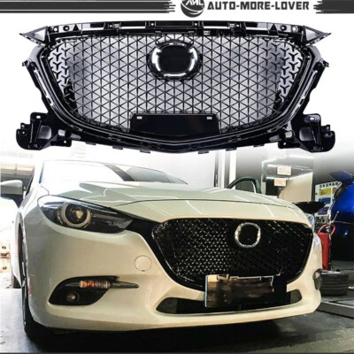 适用于马自达 3 Axela 2017 2018 前保险杠上格栅蜂窝带传感器孔 — 第 1/4 张图片