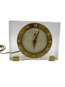 1940s Telechron Model 7h141 Lucite & Brass Electric Desk Clock - Picture 1 of 4