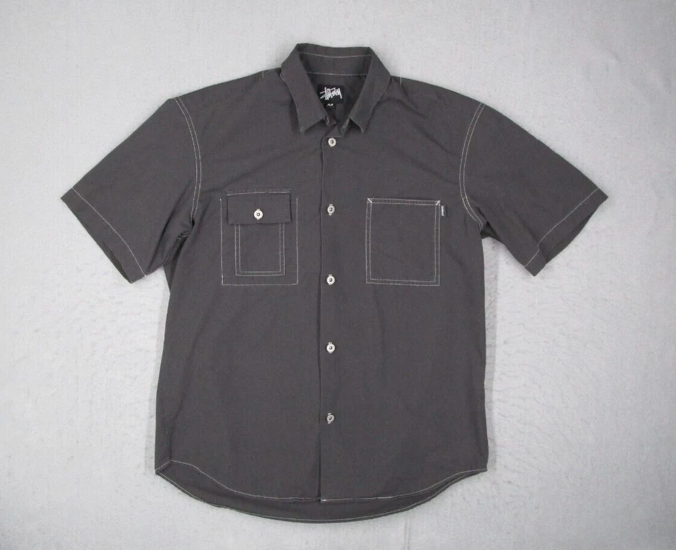 Camisa Stussy De Colección Para Hombres Gris Mediana Abotonada Patín Ropa de Calle Hecha en EE. UU. Foto 1 de 4