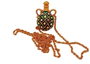 Avon Vintage Bejeweled Green and Blue Enamel Rhinestones Jug Pendant Necklace - Picture 1 of 3