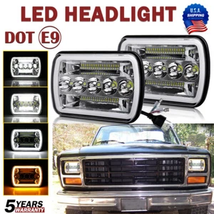 PAIR 7X6 5X7" Halo High Low Beam DRL LED Headlight Bulb Clear Sealed H4 HID - Foto 1 di 10