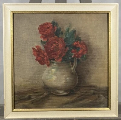 Etude de Fleurs Peinture XXe Tableau Peint Recto Verso Trace de Signature - Photo 1/4