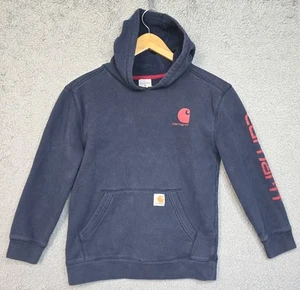 Carhartt Youth Hoodie Sweater Sz M 10-12 Navy Pocket Long Sleeve Fleece - Picture 1 of 8