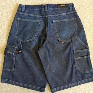 FUBU The Collection Cargo Carpenter Shorts Mens 36 Blue Denim Baggy Hip Hop Dark - Picture 1 of 12
