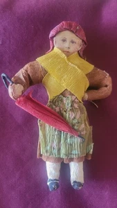 Antique Spun Cotton Girl With Umbrella Christmas Ornament Crepe C. 1900 German - Picture 1 of 7