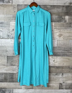 Vtg Schrader Sport New York Size 10 Shift Shirt House Dress Collar Teal Green - Picture 1 of 9