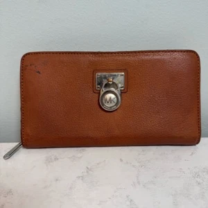 Women's Michael Kors Hamilton Zip-Around Brown Leather Wallet - Picture 1 of 11