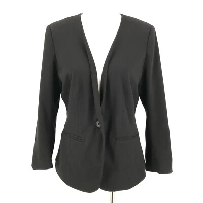 Kensie Womens Blazer Jacket PM MP Petite Medium Black Faux Pockets Shoulder Pads - Image 1 of 4