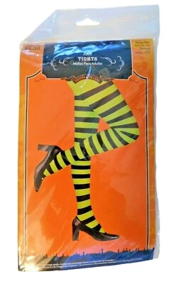 Cosplay Halloween Tights Greenish Yellow Black Stripe Regular Size Waist 25-33 - Image 1 of 4