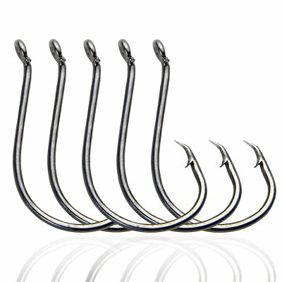 200pcs 2X Strong Offset Sport Circle Fishing Hooks 7384 Black Octopus Fish Hooks - Image 1 of 4