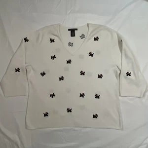 Sarah Spencer Women's Pullover Sweater White Long Sleeve Puppy Pink Ribbons 2XL - Picture 1 of 12