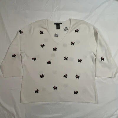 Sarah Spencer Women's Pullover Sweater White Long Sleeve Puppy Pink Ribbons 2XL - Image 1 of 4