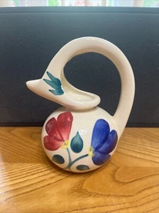 VTG. COLORFUL RED & BLUE POTTERY PURINTON SLIPWARE FLORAL HONEY POT....SEE PICS - Picture 1 of 10