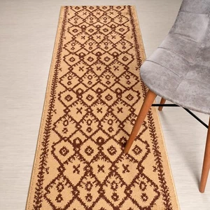 Custom Length Stair Hallway  Runner Rug Non Slip Backing, Trellis Beige - Picture 1 of 7