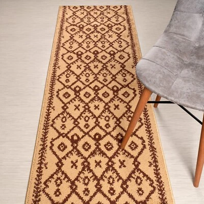 Custom Length Stair Hallway  Runner Rug Non Slip Backing, Trellis Beige - Image 1 of 4