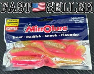 Paquete de 8 señuelos Mirrolure MRSS4-4 cola paleta sombra suave 4" pollo eléctrico - Imagen 1 de 4