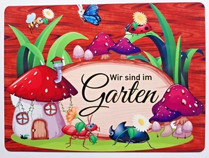 Wir sind im Garten Schild Deko Hängeschild Blechschild Balkon Terrasse Haustür - Bild 1 von 3