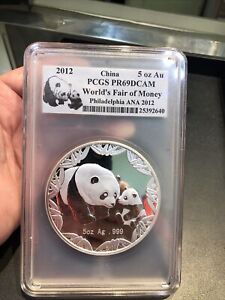 2012 China 5 oz  Silver Panda World Fair of Money - PCGS PR69DCAM