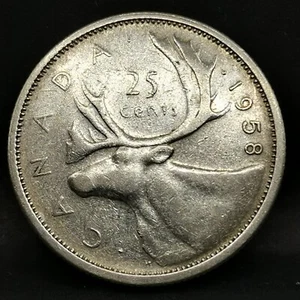 25 CENT 1958 800er SILBER‰ ELIZABETH II 1. Bildnis KARIBU KANADA / SILVER - Bild 1 von 2