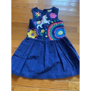 Mini Boden Dress Girls 6-7Y College Navy Unicorn Grandmacore Pinafore Corduroy - Picture 1 of 8