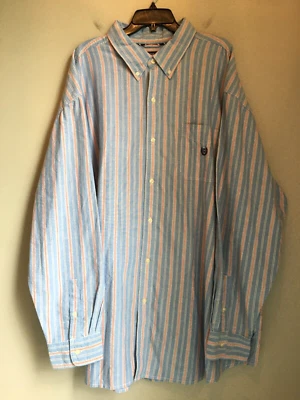 Chaps Shirt Long Sleeve Button Up Mens 4XB Blue Striped Embroidered Crest Pocket - Image 1 of 4