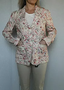 Nice Jacket Floral IN Ramie high use Ex Girbaud T 38 Fr 42i 36d New Val - Picture 1 of 7