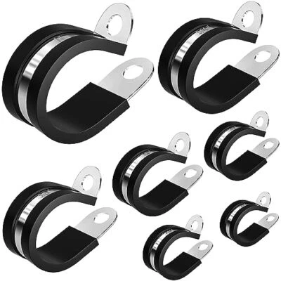 KKEETUR 80Pcs Cable Clamps Assortment Kit 7Sizes 304 Stainless Steel Metal Cable Clamp