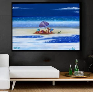 Pintura artística lienzo de playa Australia océano surf sombra paisaje marino costa - Imagen 1 de 11
