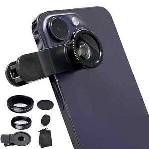 Universal 3in1 Wide Angle Fish Eye Macro Clip On Camera Lens Kit For Smart Phone - Photo 1 sur 4