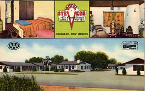 CARLSBAD NEW MEXICO MOTEL STEVENS MULTI-VIEW CURTEICH ARCHIVES - LINEN POSTCARD - Picture 1 of 2