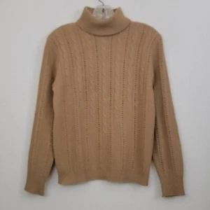 Vintage Dalton Camel Beige Lambswool Cable Knit Turtleneck Long Sleeve Sweater M - Picture 1 of 12