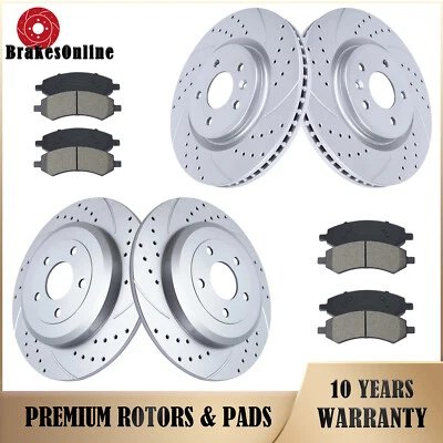 Front and Rear Brake Rotors Pads Kit for Lincoln MKT 2010-2019 Drilled Slotted - Image 1 of 4