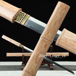 Ninja Katana Bamboo Wood Saya Japanese Samurai Straight Sword Sharp T10 Steel - Picture 1 of 10