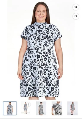 Nuevo Vestido Suéter Scoop Mujer Acampanado Jacquard Blanco con Estampado de Leopardo Foto 1 de 4