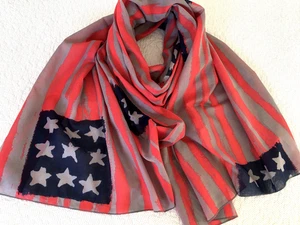 NWT Peter Hahn By Via Appia Gauze Cotton Huge Scarf/ Wrap/ Stole American Flag - Picture 1 of 12