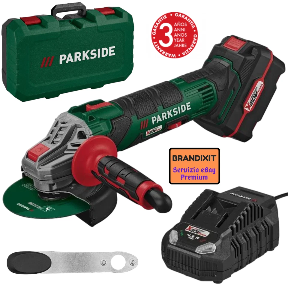 Smerigliatrice Angolare PARKSIDE PWSA 20Li D4 + Batteria 4Ah + Caricabatterie 4A - Immagine 1 di 4