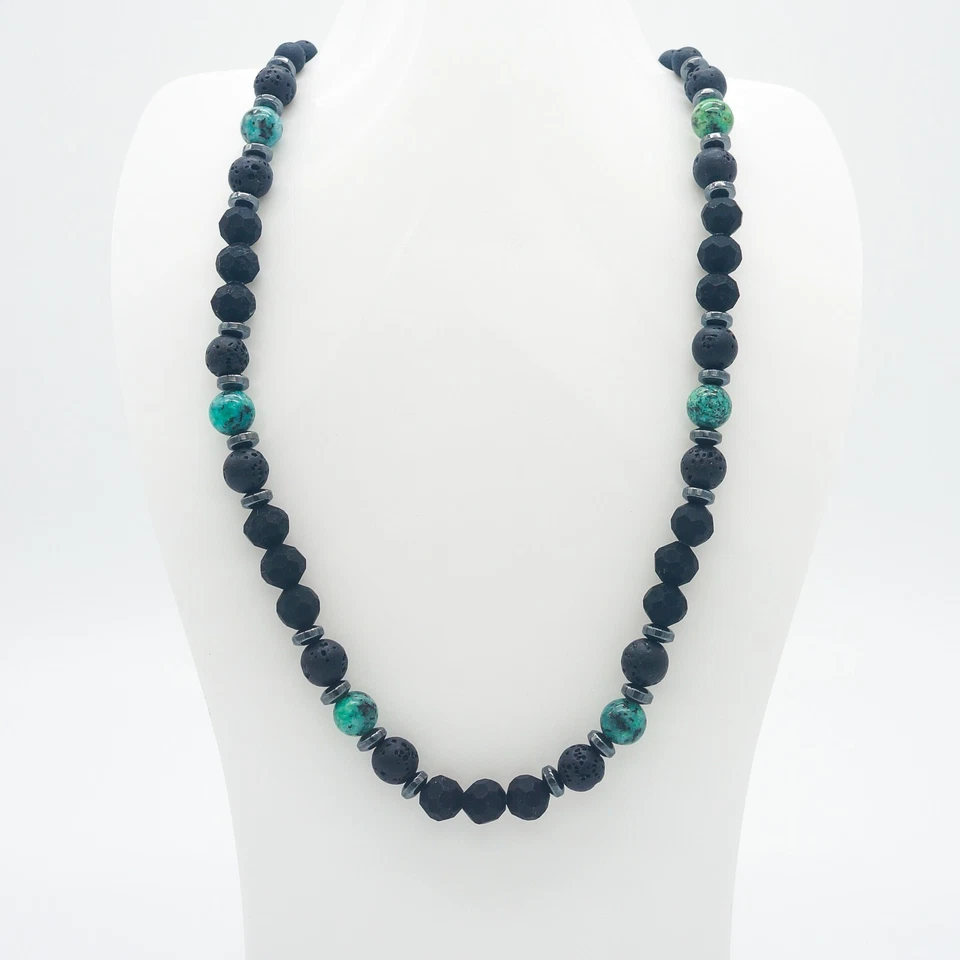 Men's Natural Lava Rock Gemstone 20" Necklace - African Turquoise Hematite - Image 1 of 1