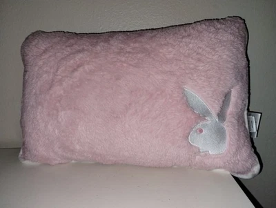 Playboy Pillow / Double Sided / Pink/White Bunnies / Plush /Fur/ Soft / 20x14x5  - Image 1 of 4