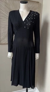 40er Jahre EISENBERG ORIGINALS schwarzes Krepp Perlen Kristall Kleid Vintage 40s 30s 8 - Bild 1 von 14