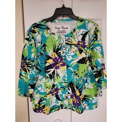 Cárdigan Onque Informals Floral Para Mujer XL Abotonado Manga 3/4 Tropical Vacay Foto 1 de 3