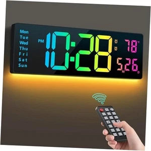 Digital Wall Clock 16", Wall Clocks with 11 RGB Colors, Alarm Clock with Night - Picture 1 of 7