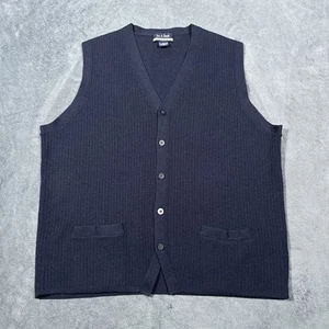 Merino Wool Cardigan Sweater Vest Mens Large Navy Blue Vintage Jos A Bank - Picture 1 of 10